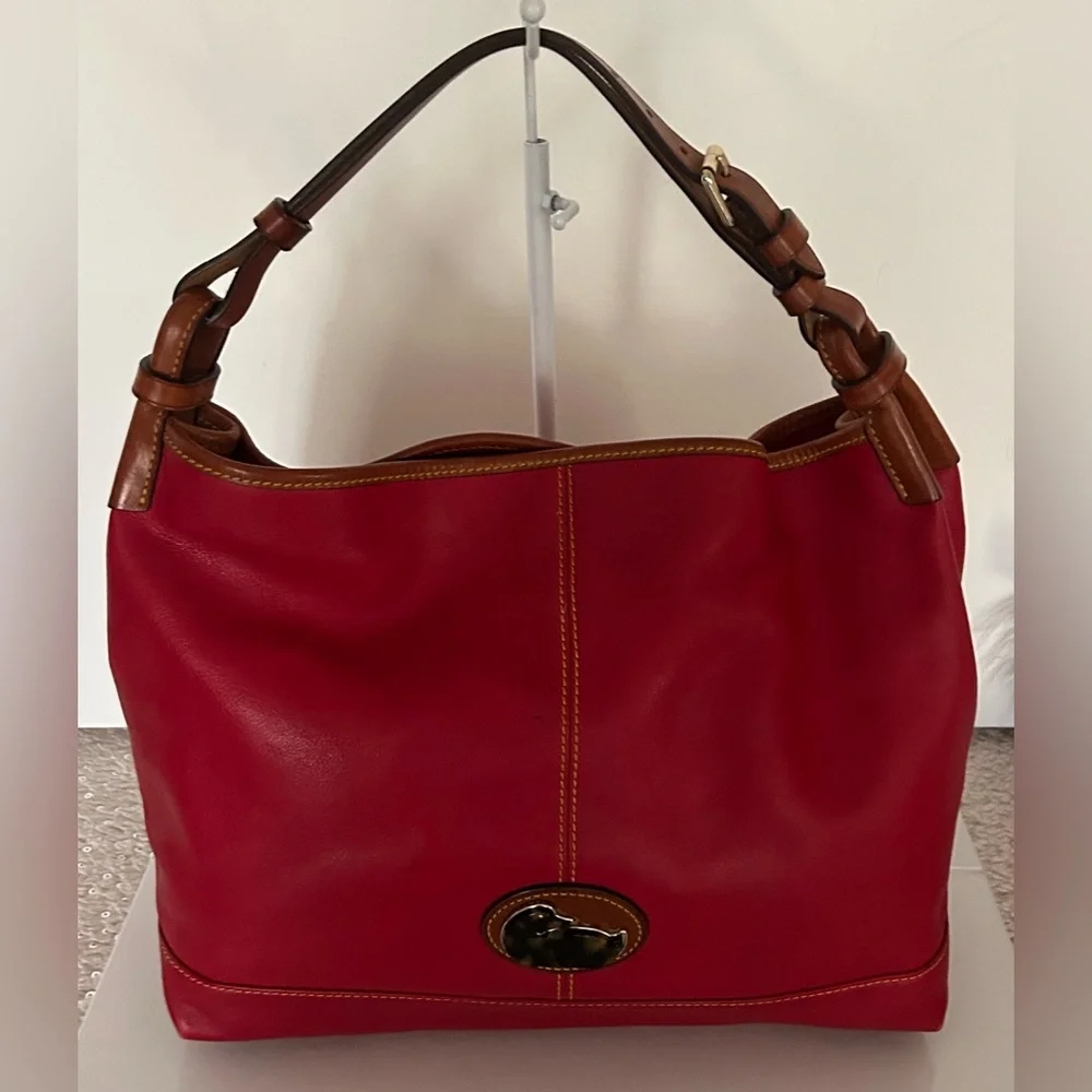 Dooney & Bourke Red Leather Hobo with Brown Trim